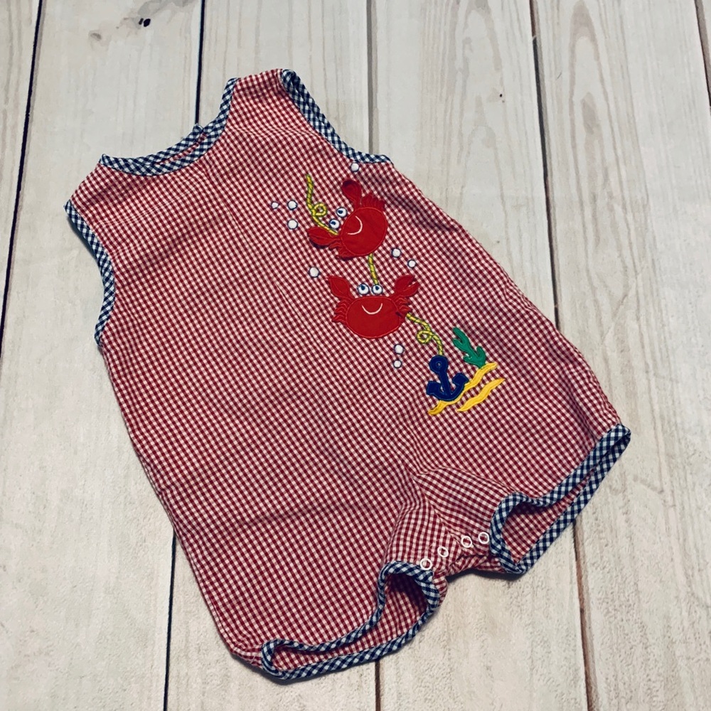 Cute Crab Seersucker Romper
